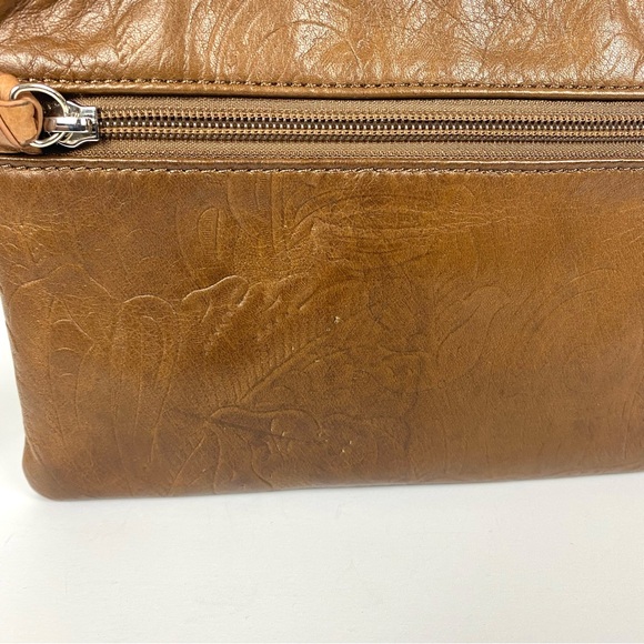 Margot Cognac Brown 100% Leather Large Wristlet Leaf Paisley Pattern 9.75x6 in. - Picture 12 of 12